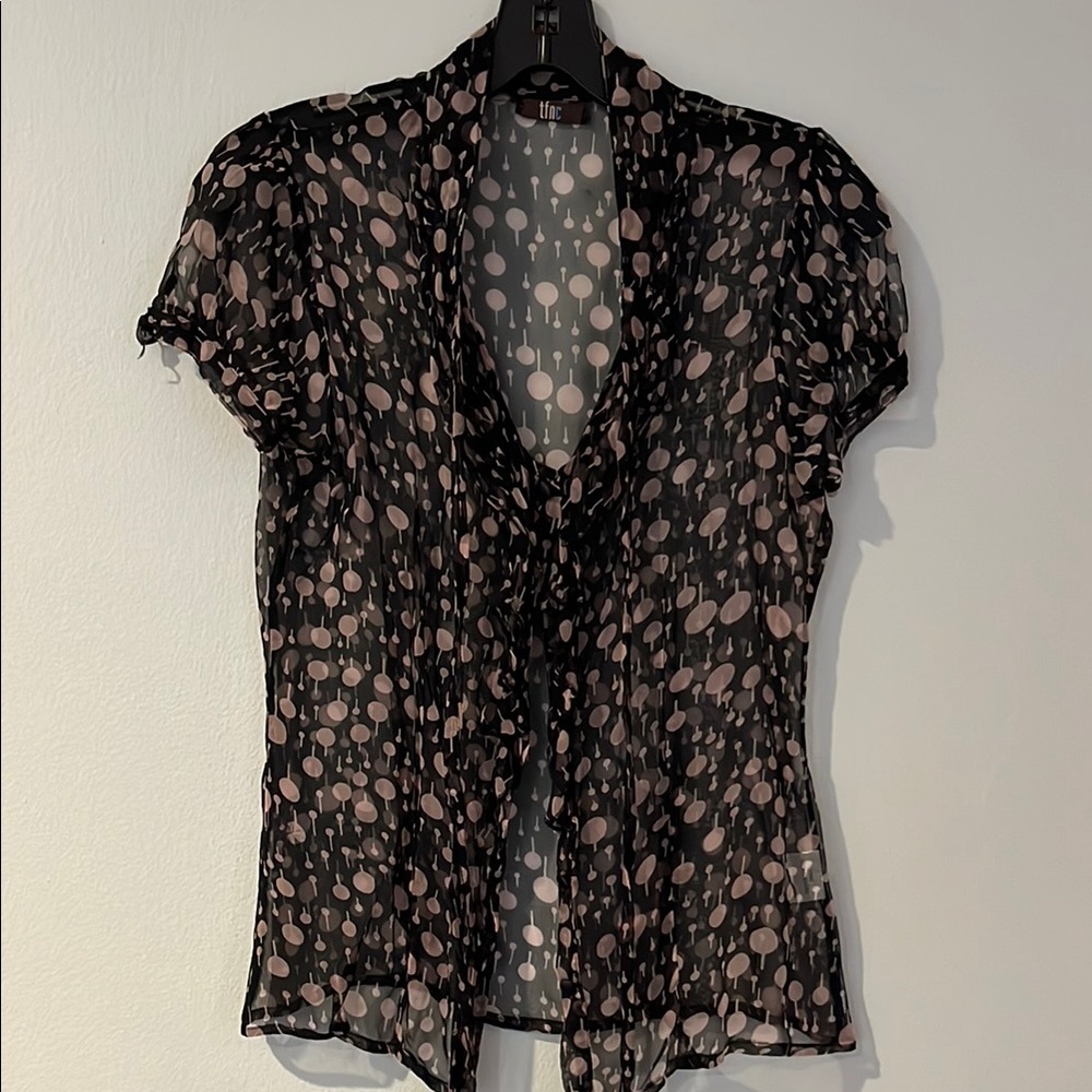 Sheer Black and Pink Polka Dot Top